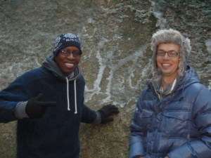 With Michal at the “gate to Hell” in Bory Tucholskie National Park. The large boulder was dragged to the area by advancing glacier during the Ice Age. And yes, my layers of clothing was not working for him so he gave me the winter coat off his back! 