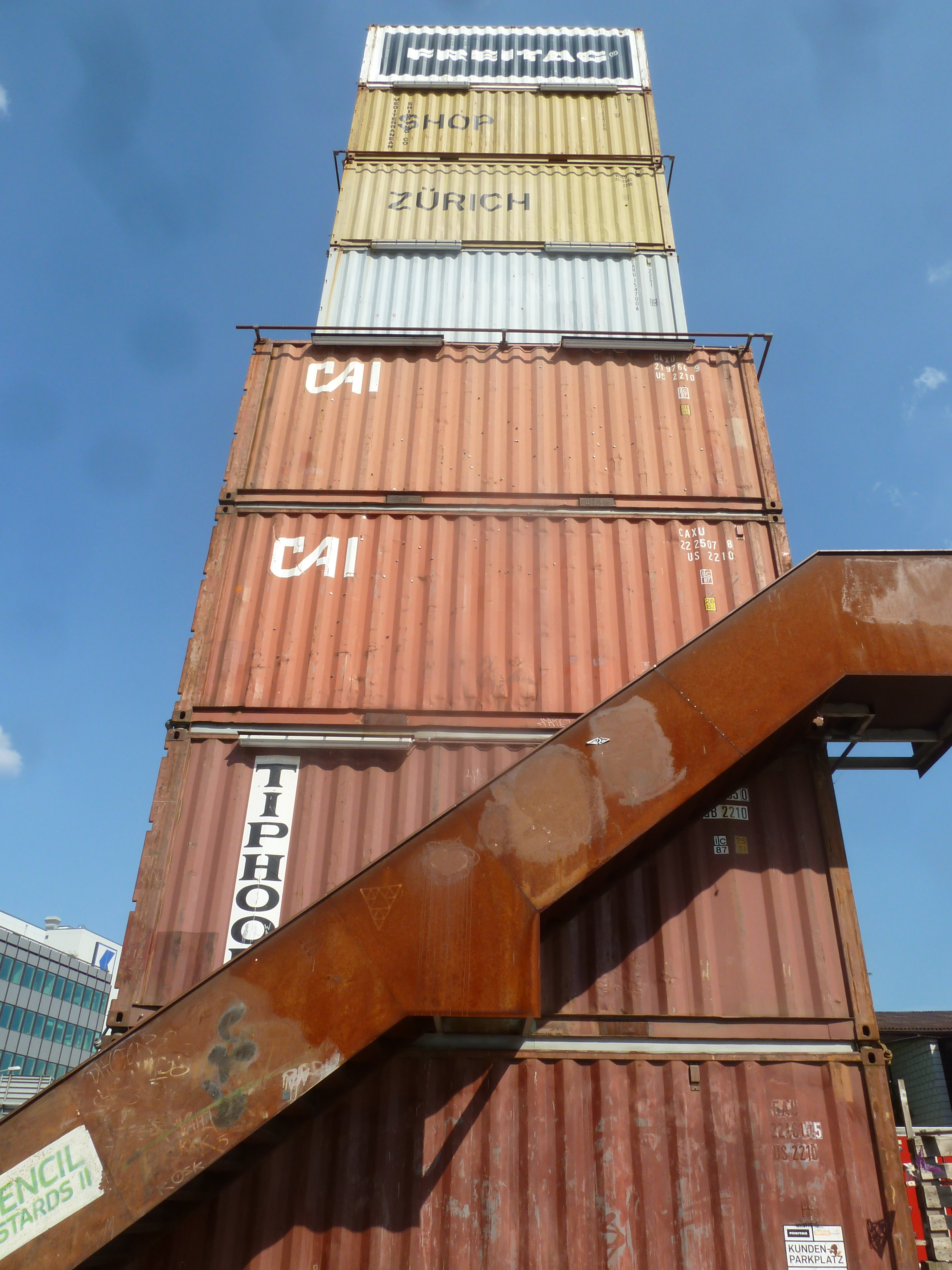 Great view from the top of Freitag store in Zurich